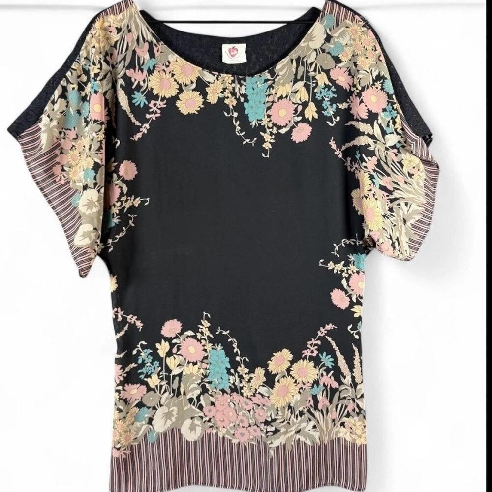 Vintage Free People black floral blouse size small